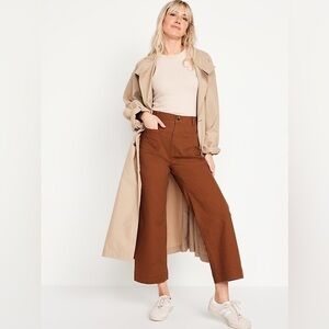Old Navy High-Waisted Cropped Chino Wide Leg Pants in burnt orange/copper
